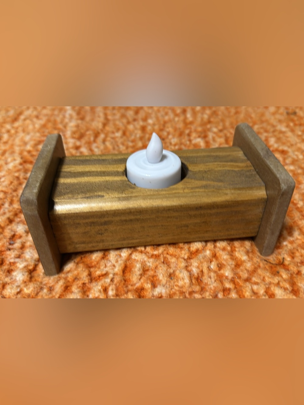 Handmade Wooden Tea Light Holder - Brown